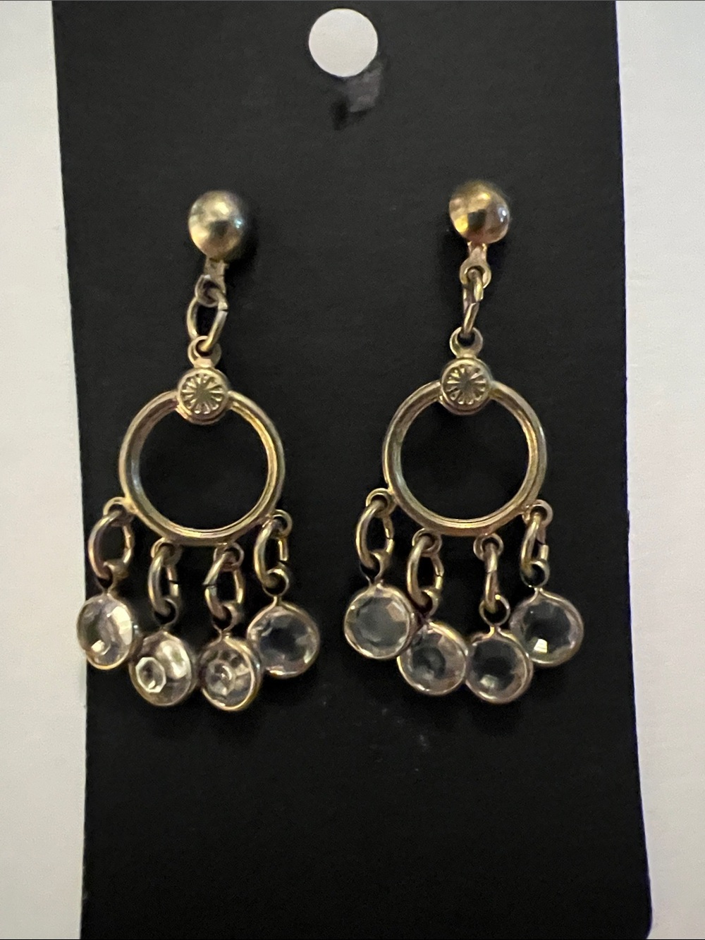 Vintage Gold-Tone Dangle Earrings with Clear Gem Drops